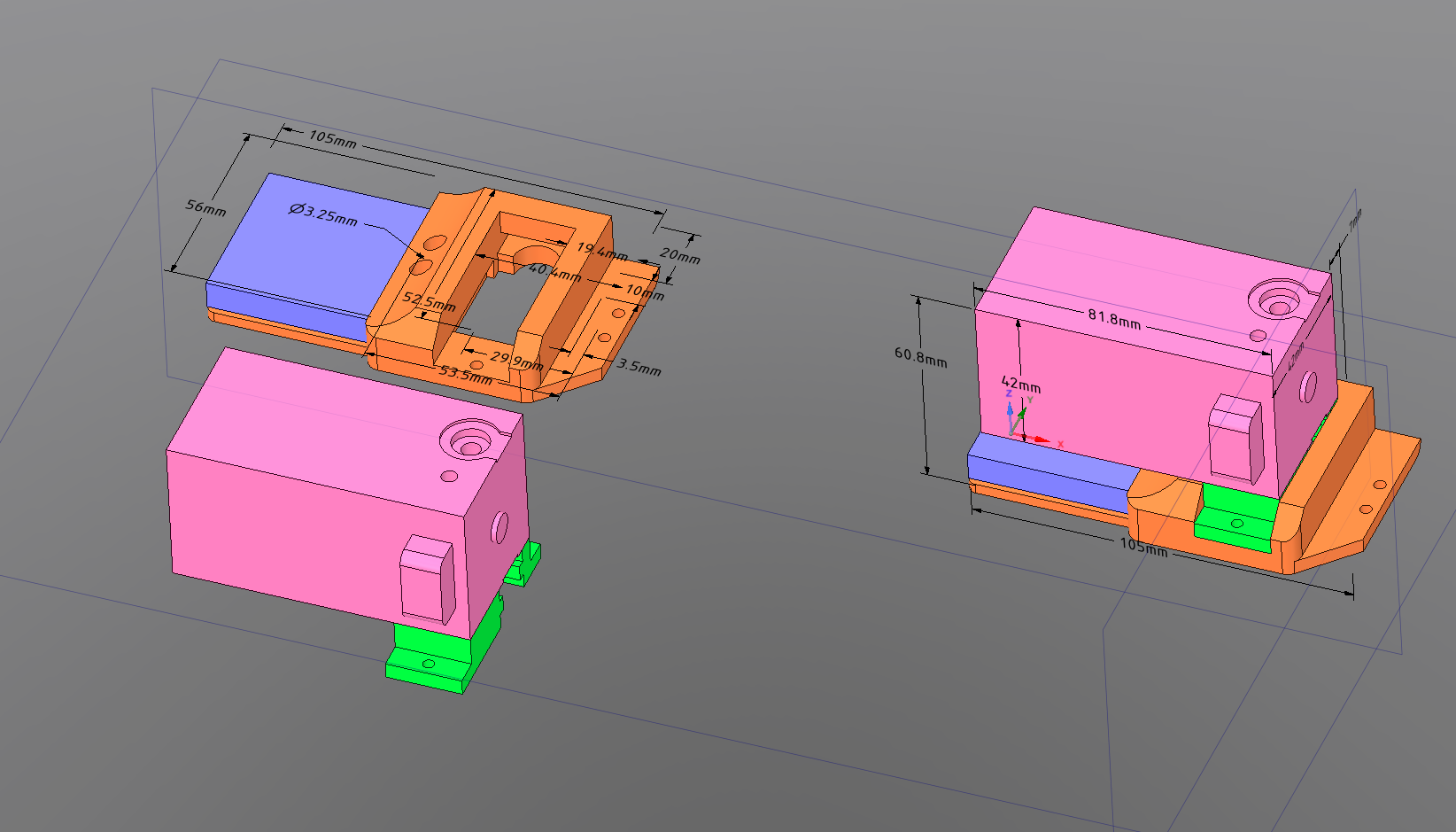 BullDog XL Extruder Model with Dimensions