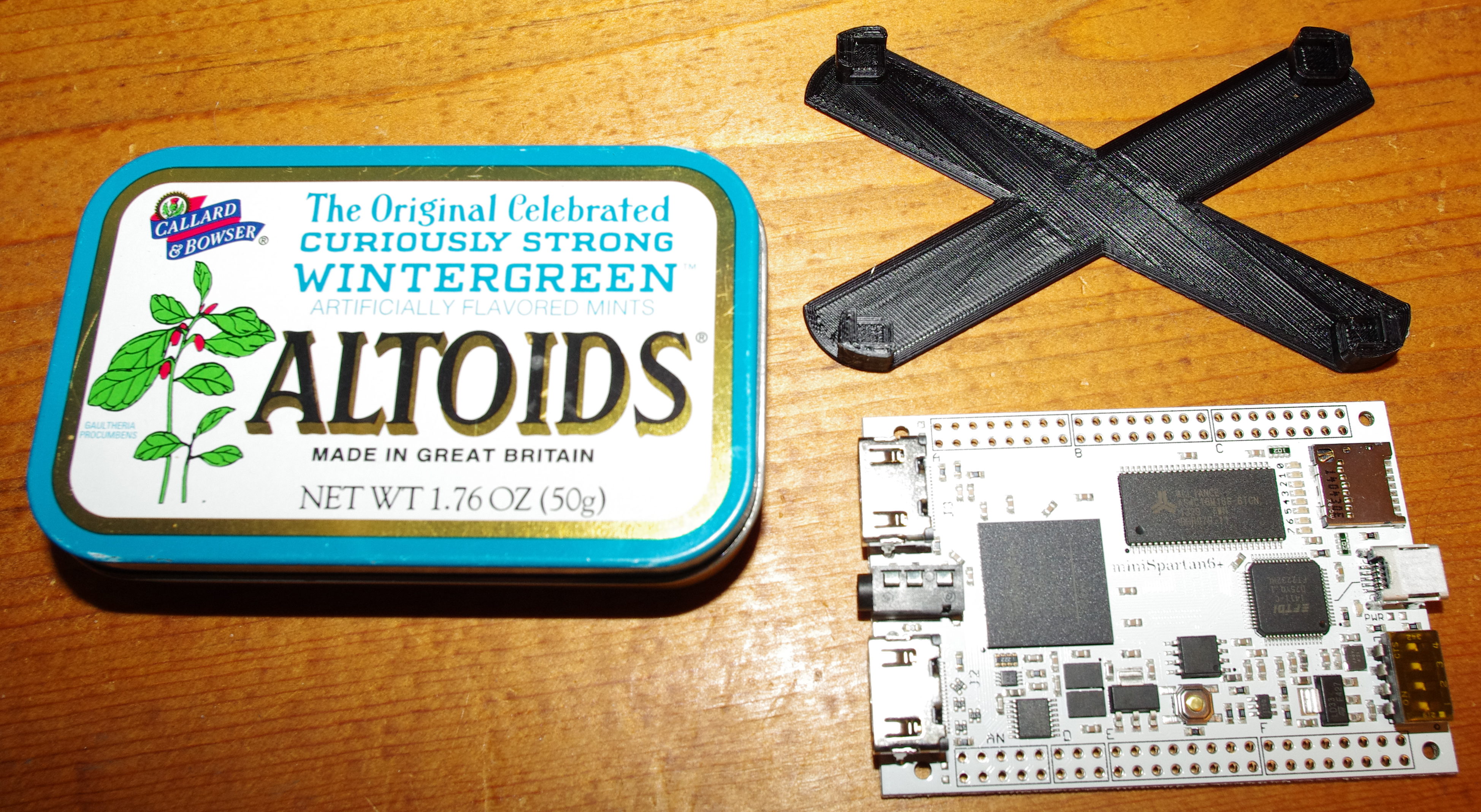 Altoids snap-in sled for miniSpartan6+ FPGA board